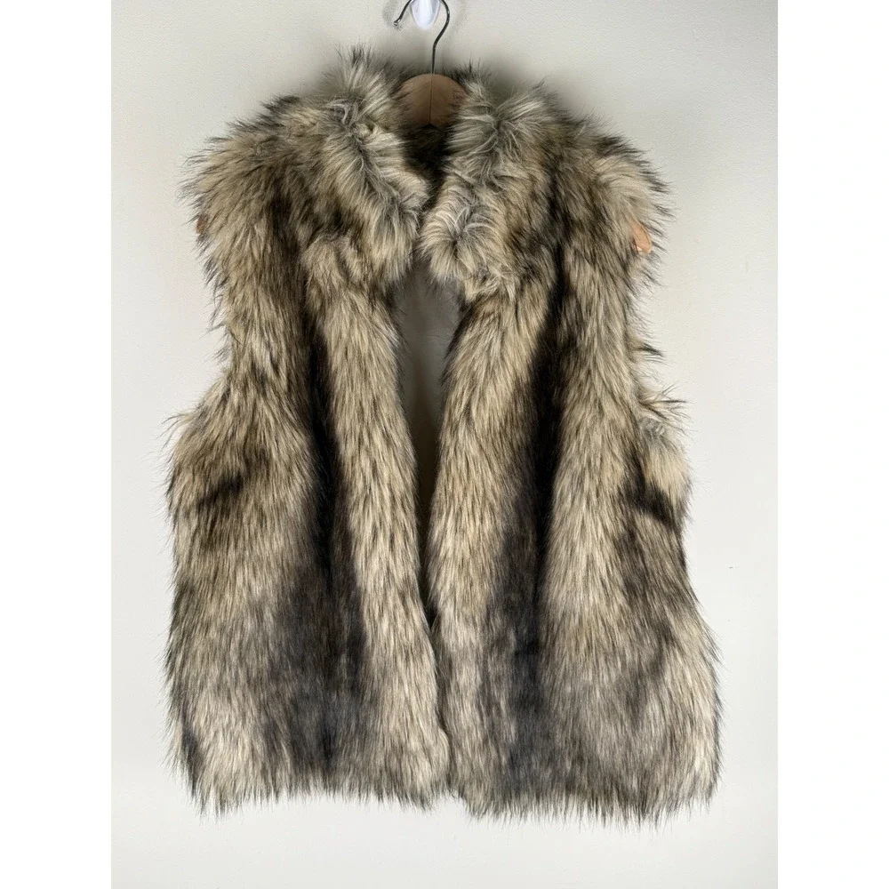 Michael Kors Faux Fur Sleeveless Vest Jacket Lined Pockets Women's Size Large